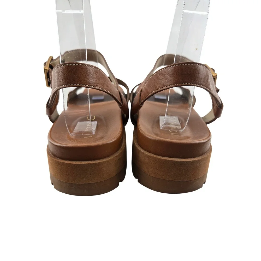 Vionic Jamie Tan Leather Platform Ankle Strap Lug Sole Sandals Womens 8.5